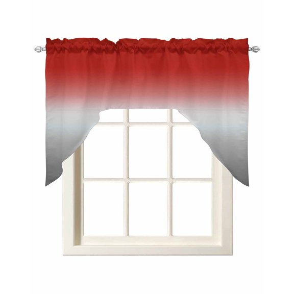 Red Gray Ombre Swag Curtains for Kitchen Modern Gradient Abstract Art Valances for Windows Rod Pocket Small Window Treatment Short Topper for Cafe Bedroom Bathroom Living Room Decor 56x36 Inch