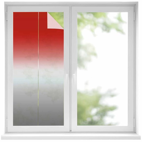 Red Gray Ombre Window Privacy Film, Modern Gradient Abstract Art Static Cling UV Sun Blocking Heat Control Window Tint Day and Night, Non-Adhesive Reusable One Way Windows Privacy Cover 17.7''x39.3''