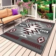 thumbnail image 1 of Red Gray Outdoor Rug for Patio/Deck/Porch, Non-Slip Large Area Rug 5 x 7 Ft, Southwest Retro Ethnic AztecTexture Bohemian Indoor Outdoor Rugs Washable Area Rugs, Reversible Camping Rug Carpet Runner, 1 of 8