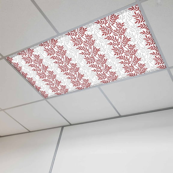 Red Gray Plants Magnetic Fluorescent Light Covers for Ceiling Lights 2x4Ft, Pastoral Spring Summer Leaf Office Classroom Kitchen Drop Ceiling Light Covers Lighting Filters Shade Panel 1Pack