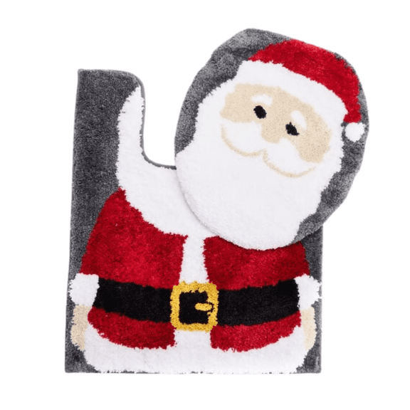 Red & Gray Santa Toilet Topper & Contour Rug Set 24.0" x 20.0", Bathroom Decoration Comfort Room Interior Design Christmas Party Theme Festive Mat Santa Claus Toilet Bowl Gift Idea Stocking Stuffer Fu