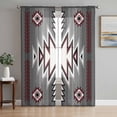 thumbnail image 1 of Red Gray Semi Sheer Window Curtains 84 Inches Long, Southwest Retro Ethnic AztecTexture Bohemian Rod Pocket Voile Silky Chiffon Curtain Light Filtering Drapes for Living Room, 52"x84", 2 Panels, 1 of 9