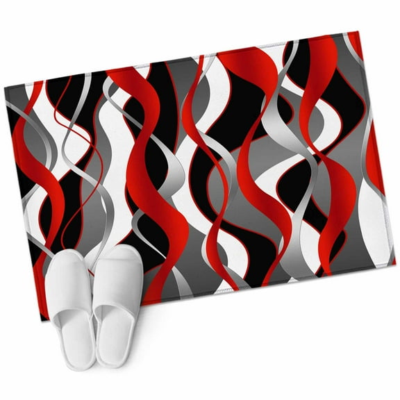 Red Gray Stripes Area Rug 2x3ft Abstract Art Modern Non-Slip Washable Square Rugs Soft Felt Indoor Floor Mat for Bedroom Kitchen Living Room Bathroom