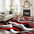 thumbnail image 1 of Red Gray Stripes Large Area Rugs 5x8 ft Abstract Art Modern Geometric Curve Washable Rug Non Slip Indoor Carpet Absorbent Floor Mat for Living Room Bedroom Dining Room, 1 of 9