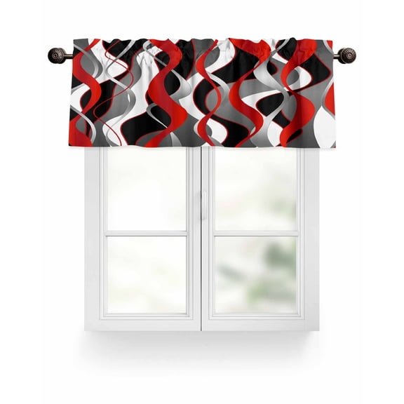 Red Gray Stripes Valances for Windows Abstract Art Modern Geometric Curve Valance Rod Pocket Light Filtering Short Window Treatments Curtains for Kitchen Bathroom Living Room Bedroom, 42 x 18 Inch