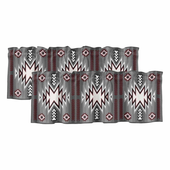 Red Gray Valances for Windows, Southwest Retro Ethnic AztecTexture Bohemian Light Filtering Kitchen Curtains, Rod Pocket Window Valance Curtains for Living Room Bedroom, 60" W x 18" L, 2 Panels
