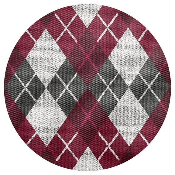 Red Gray White Argyle Pattern Plaids PVC Round Grid Placemat Table Mat 1 Pc 15.4" x 15.4"