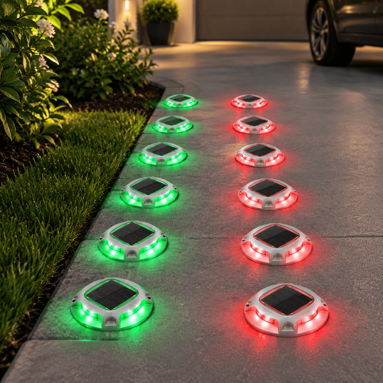 Red+Green 12pack Solar Outdoor LED Deck Lights Waterproof Warning Step ...