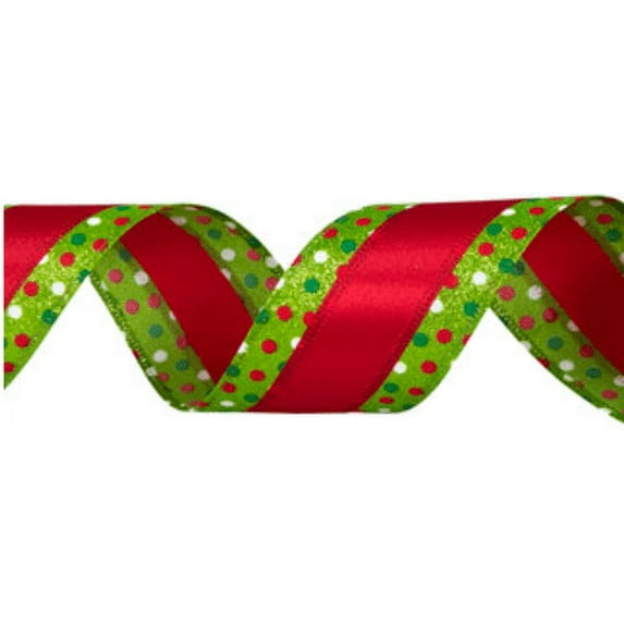 Red, Green And White Polka Dot Wired Edge Satin Ribbon - 2 1/2" Christmas Craft Diy Supplies Decoration 30"