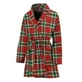 thumbnail image 1 of Red Green And White Tartan Pattern Women Bathrobe One Size Univeral Fits, Tartan Plaid Retro Fashion Lightweight Plush Fleece Long Robe For Women, 1 of 3
