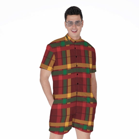 Red Green And Yellow Stewart Short Sleeve Men'S Rompers Casual Summer Jumpsuits Outfit