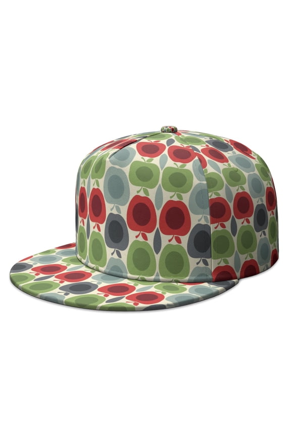 Red Green Apple Cartoon Print Flat Brim Snapback Hat - Cute Kawaii Fruit Pattern Design Adjustable Streetwear Cap for Men Women Unisex Hip Hop Baseball Cap with Full Panel & Classic Aesthetic