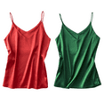 thumbnail image 1 of Red+Green Basic Women's Satin Silk Tank Top Ladies V-Neck Silky Loose Sleeveless Blouse Tank Shirt, 1 of 12