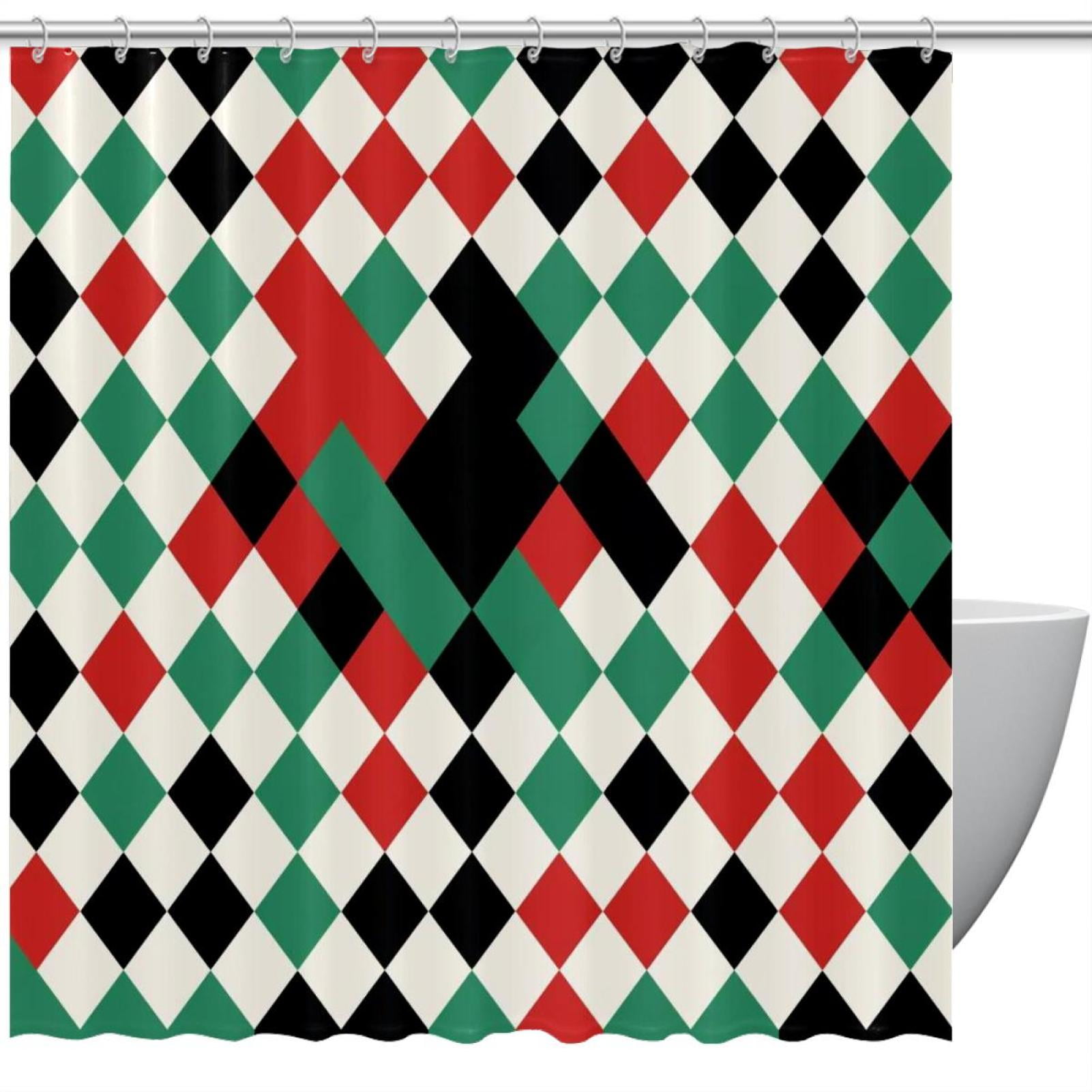 Red Green Black Check Shower Curtain, Polyester Shower Curtain with