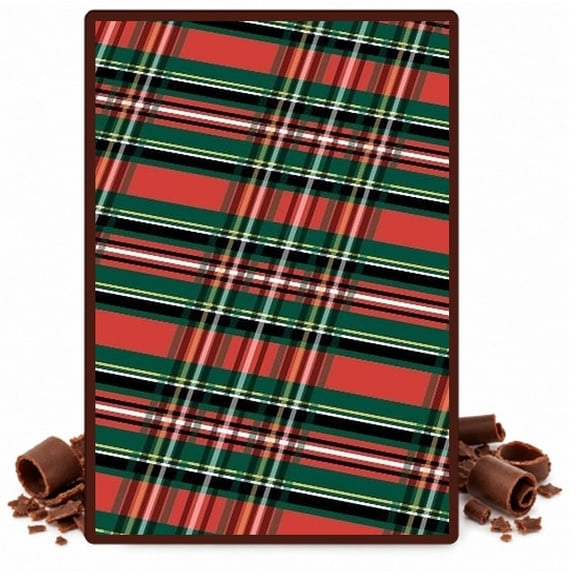 Red Green Black Green Tartan Kilt Plaid Pattern On Edible Chocolate Transfer Sheet, by TNCT. (1 Count)