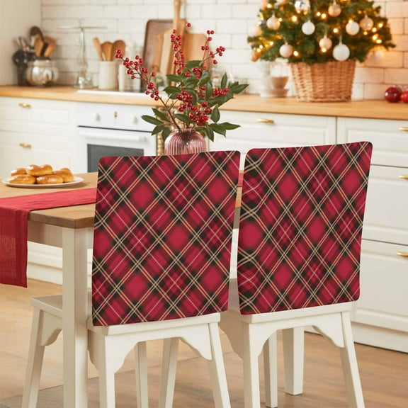 Red Green Black Plaid Chair Covers Set of 1 Christmas Buffalo Checkered Chair Back Covers Stretch Removable Washable Slipcovers Protector for Dining Room Kitchen Party Decor