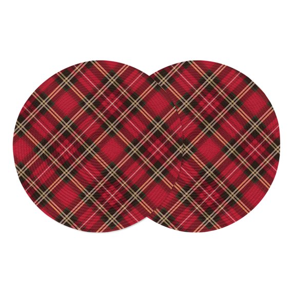 Red Green Black Plaid Round Placemats Set of 2, Braided Polypropylene Place Mats, Christmas Checkered Buffalo Washable Table Mats for Kitchen Dinner Holiday Wedding Party Coffee Table Decoration 13"