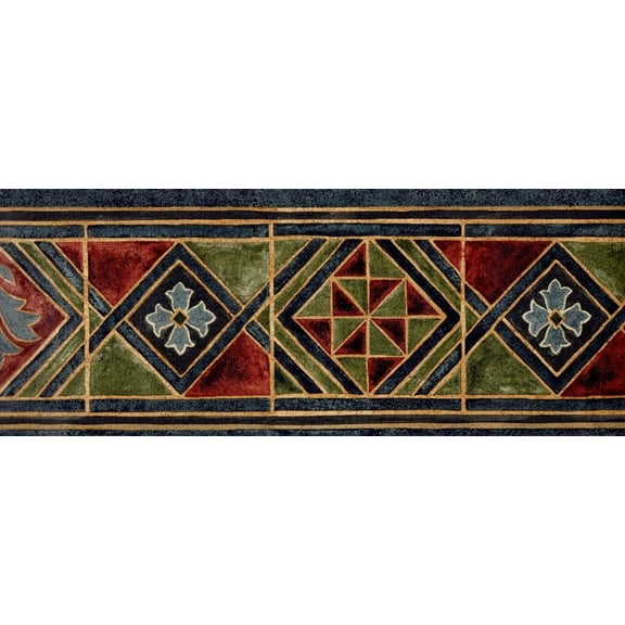 Red Green Blue Moroccan Tile Ornament Floral Arabesques Motif Wallpaper Border