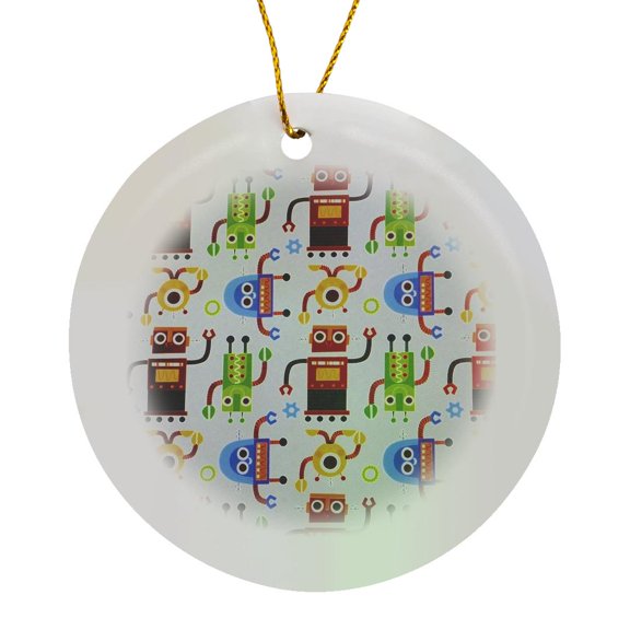 3drose, Red Green Blue Robots on White, Circle Porcelain Ornament