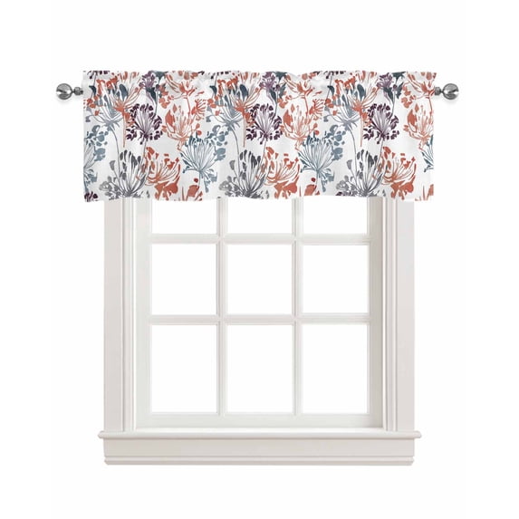 Red Green Brown Flowers Linen Curtain Valance for Bedroom/Bathroom/Kitchen/Office/Living/Dining Room Window,Watercolor Spring Floral Botanical Rod Pocket Topper Decorative Cafe Drapes Panel 60"x18"