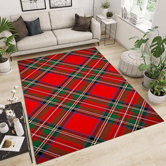 Red Green Buffalo Check Area Rug, Farmhouse Vintage Abstract Plaid ...