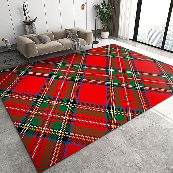 Red Green Buffalo Check Area Rug, Farmhouse Vintage Abstract Plaid