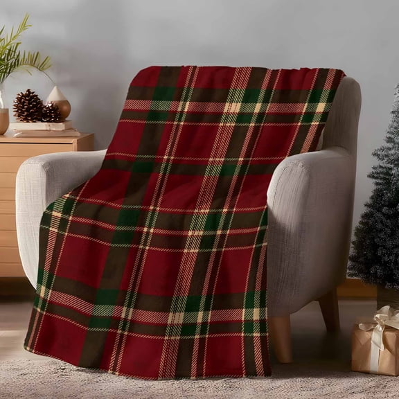 Red Green Buffalo Plaid Throw Flannel Blanket Christmas Theme Check Grid Vintage Super Soft Cozy Bed Blanket, Lightweight Plush Fuzzy Bed Throw for Bedroom Sofa Couch Living Room 40x50In