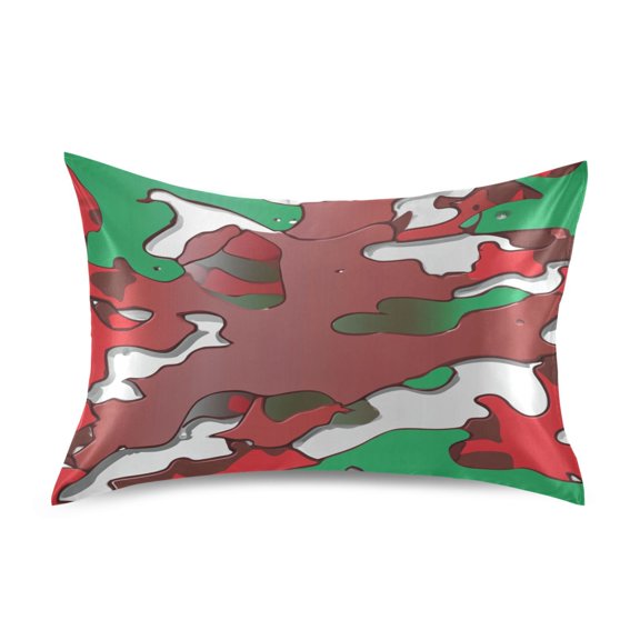 Red Green Camouflage Queen Size Pillowcase Silky Smooth Finish Anti Wrinkle Design Easy Envelope Closure 20x30in