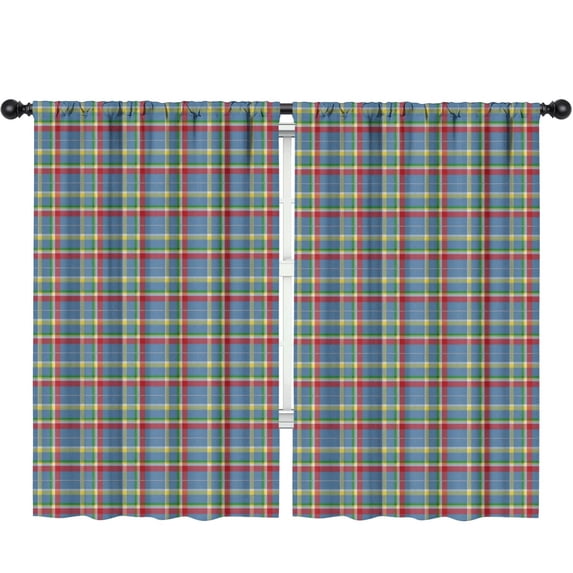 Red Green Checkerboard Blue Pattern Kids Curtains,Childrens Insulated Curtains Set Of 2,Bedroom Essentials,Teen Room Decor 52"X84"