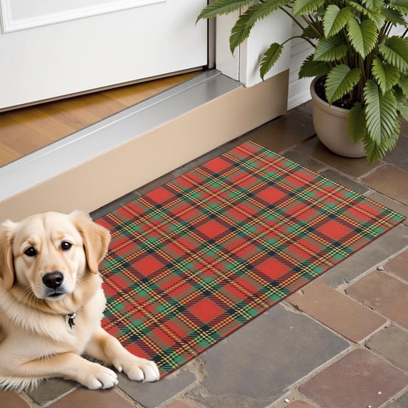 Red Green Checkerboard Checkered Pattern Door Rugs,Washable Non Slip Door Mats Indoor,Decorative Door Mats,Entry Mat Indoor for Entrance,Bedroom,Kitchen,Bathroom,16"x24"