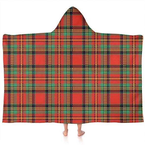 Red Green Checkerboard Checkered Pattern Hooded Bath Towel,60"x35" for Ages 3 To 12 Kids, Quick Dry Lightweight Soft Microfiber Hood Beach Towel Cover Up for Kids