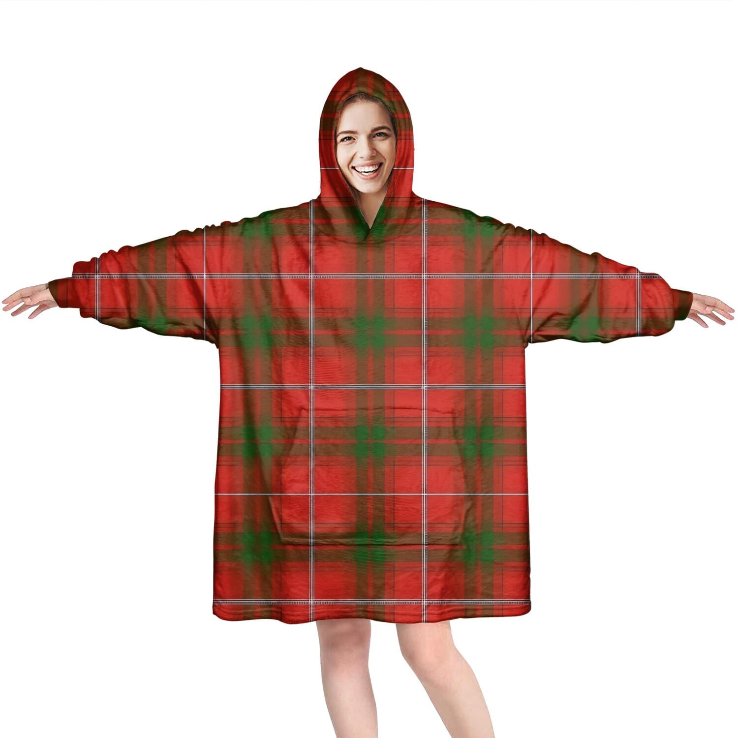 Red Green Checkerboard Checkered Pattern Wearable Oversized Blanket,Wearable Blanket Hoodie for Adults,Cozy Hooded Blankets with Super Pockets,Super Warm Fuzzy Pullover for Women & Men