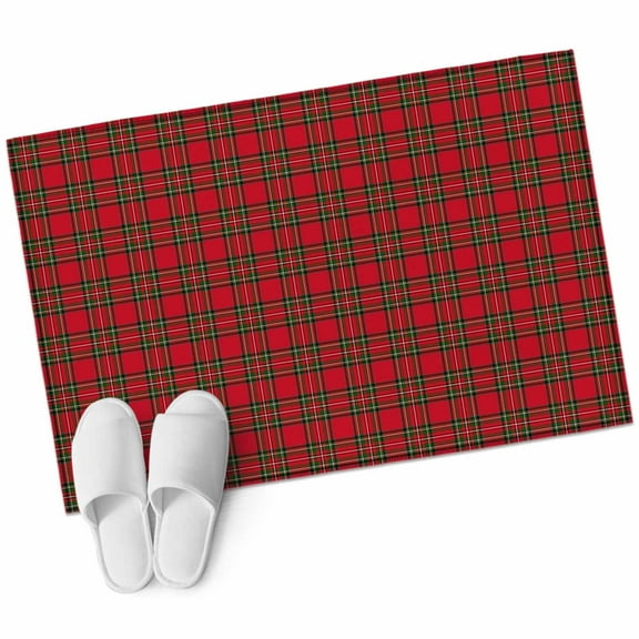 Red Green Checkered Bathroom Mat 2x3 FT, Non Slip Small Kitchen Mat, Christmas Red and Green Plaid Washable Soft Backed Front Door Throw Rug Non-Shedding Indoor Outdoor Doormat for Entryway Sink