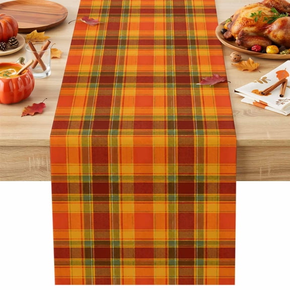 Red Green Checkered Cotton Linen Table Runner for Dining Kitchen, Country Rustic Buffalo Plaid Wedding Outdoor Party Tablerunners Decoration, Dresser Scarf Coffee Tablecloth Runners 13x36 Inches