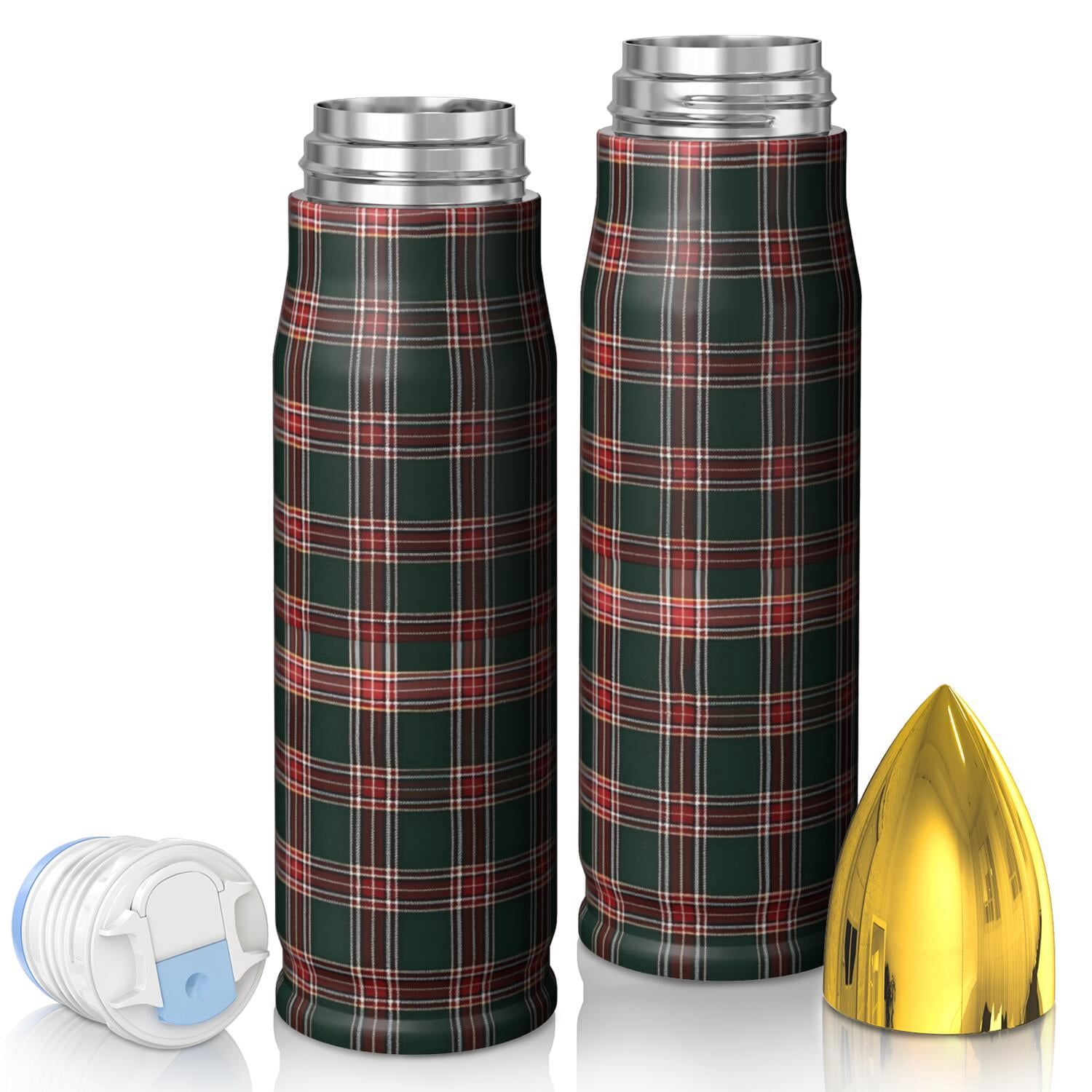 Red and Green Checkered Pattern Bullet Tumbler, Vacuum Insulated Double ...