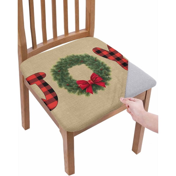 Red Green Christmas Chair Seat Covers for Dining Room Stretch Chair Seat Covers Set of 1, Xmas Botanical Winter Farmhouse Chair Seat Protector Cushion Slipcovers for Kitchen Restaurant Office