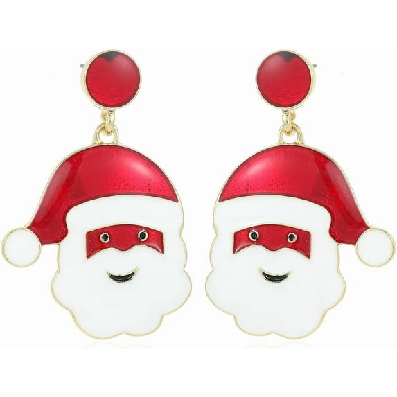 Red Green Christmas Drop Dangle Earrings for Women Gold-Toned Long Chain Jingle Bell Wreath Snow Santa Claus Round Ball Dangling Fish Hook Studs Earring Funny Xmas Holiday Jewelry