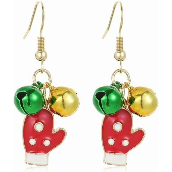 Red Green Christmas Drop Dangle Earrings for Women Gold-Toned Long Chain Jingle Bell Wreath Snow Santa Claus Round Ball Dangling Fish Hook Studs Earring Funny Xmas Holiday Jewelry