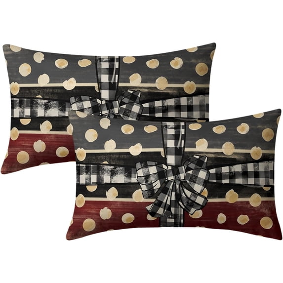 Red Green Christmas Lumbar Pillow Covers 12x20 Set of 2 Rustic Xmas Snowflakes Holiday Decoration Plaid Print Decorative Outdoor Pillowcases Winter Gift Throw Cushion Case Decor for Couch Sofa Bed