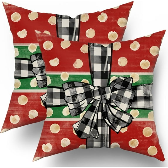 Red Green Christmas Lumbar Pillow Covers 12x20 Set of 2 Rustic Xmas Snowflakes Holiday Decoration Plaid Print Decorative Outdoor Pillowcases Winter Gift Throw Cushion Case Decor for Couch Sofa Bed