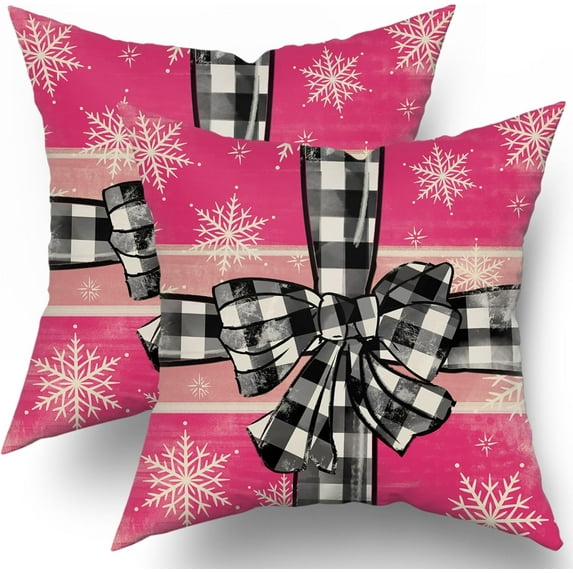 Red Green Christmas Lumbar Pillow Covers 12x20 Set of 2 Rustic Xmas Snowflakes Holiday Decoration Plaid Print Decorative Outdoor Pillowcases Winter Gift Throw Cushion Case Decor for Couch Sofa Bed