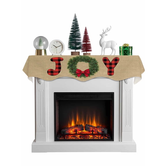 Red Green Christmas Mantel Scarf Fireplace Decorations for Living Room, Xmas Botanical Winter Farmhouse Fireplace Mantel Scarf Cover Runner for Halloween/Thanksgiving/Christmas Decor 70"x17"