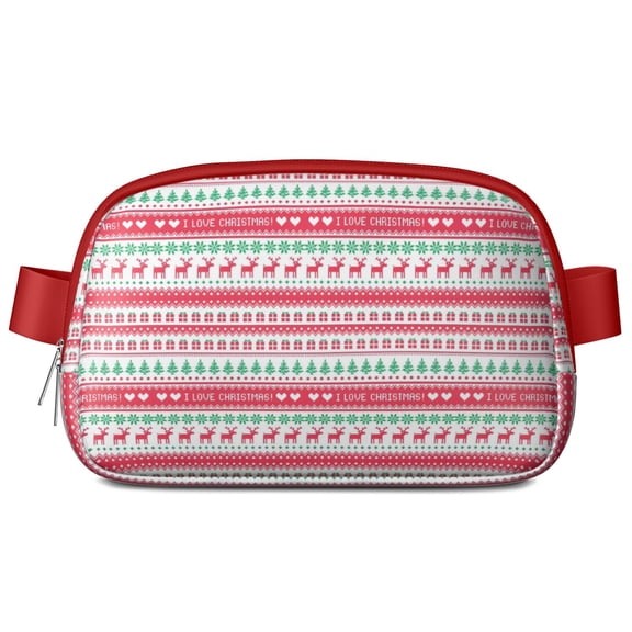 Red and Green Christmas Pattern Cute Fanny Packs for Women,Travel Waterproof Crossbody Fanny Bags Waist Purse for Women Anti Theft Adjustable Strap for Running Travel Cycling