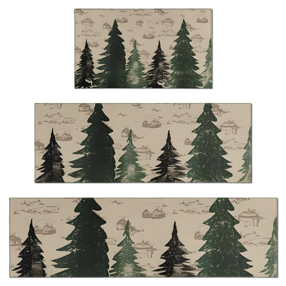 Red and Green Christmas Pattern Kitchen Rugs Sets Of 3,Kitchen Runner Rugs Non Skid Washable,Decorative Kitchen Floor Mats for Kitchen,Sink,Laundry,17"x30"+ 17"x47" + 17"x59"