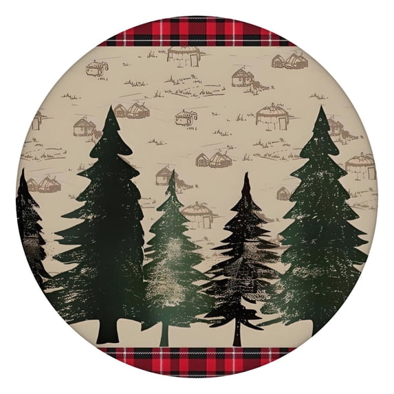 Red and Green Christmas Pattern Round Fitted Tablecloth with Elastic Edge,Dining Table Cover Waterproof,Outdoor Round Tablecloth for Camping,Dining,Indoor and Outdoor