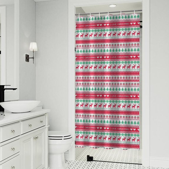 Red and Green Christmas Pattern Shower Curtain 36"x72" ,Bathroom Decorative Shower Curtains Set with 12 Hooks,Modern Waterproof Washable Shower Curtain