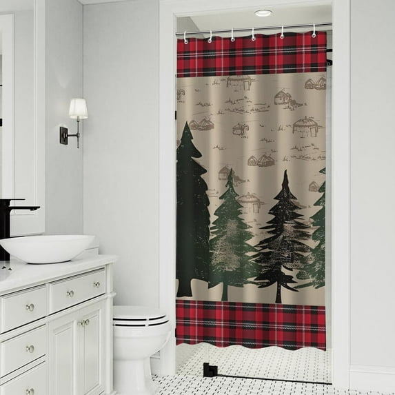 Red and Green Christmas Pattern Shower Curtain 36"x72" ,Bathroom Decorative Shower Curtains Set with 12 Hooks,Modern Waterproof Washable Shower Curtain