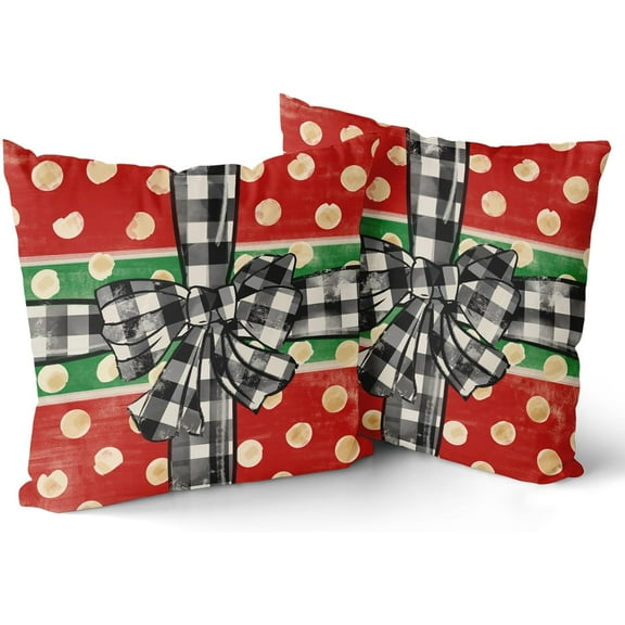Red Green Christmas Pillow Covers 20x20 Set of 2 Rustic Xmas Holiday Decoration Polka Dots Print Decorative Outdoor Pillowcases Winter Gift Farmhouse Throw Cushion Case Decor for Couch Sofa Bed
