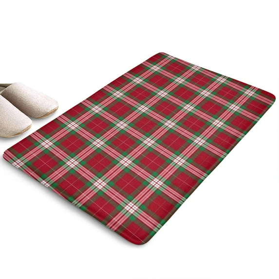 Red and Green Christmas Plaid Flannel Non Slip Door Rugs,Washable Door Mats Indoor,Decorative Door Mats,Dirt-Resistant and Absorbent Doormat for Entrance,Bedroom,Kitchen,Bathroom,31.5"x17"