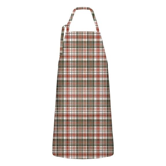 Red and Green Christmas Plaid Apron-Garden Aprons for Women with Pockets-Cotton Linen Waterproof Kitchen Cooking Gardening Aprons Adjustable for Kitchen,Cooking,BBQ and Salon 32"x27"